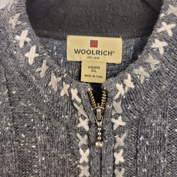 Woolrich Womens Sweater Vest 2XL Knit Zip Front Ribbed Nordic Pattern Lambs Wool - Picture 2 of 8